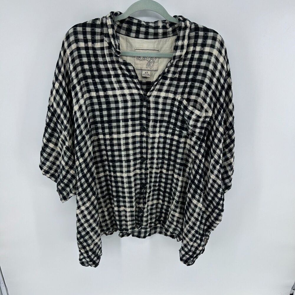 Ace & Jig Holden Top Button Down Tunic Women's 4XL Geometric Gingham Black White